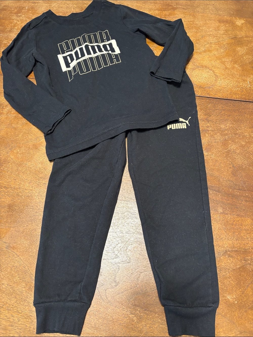 Puma Kids Black Sweatpants & Joggers Set with White Logo Sz 5